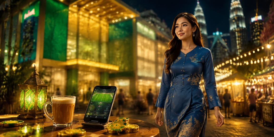 Woman in baju kurung playing mobile casino in Kuala Lumpur